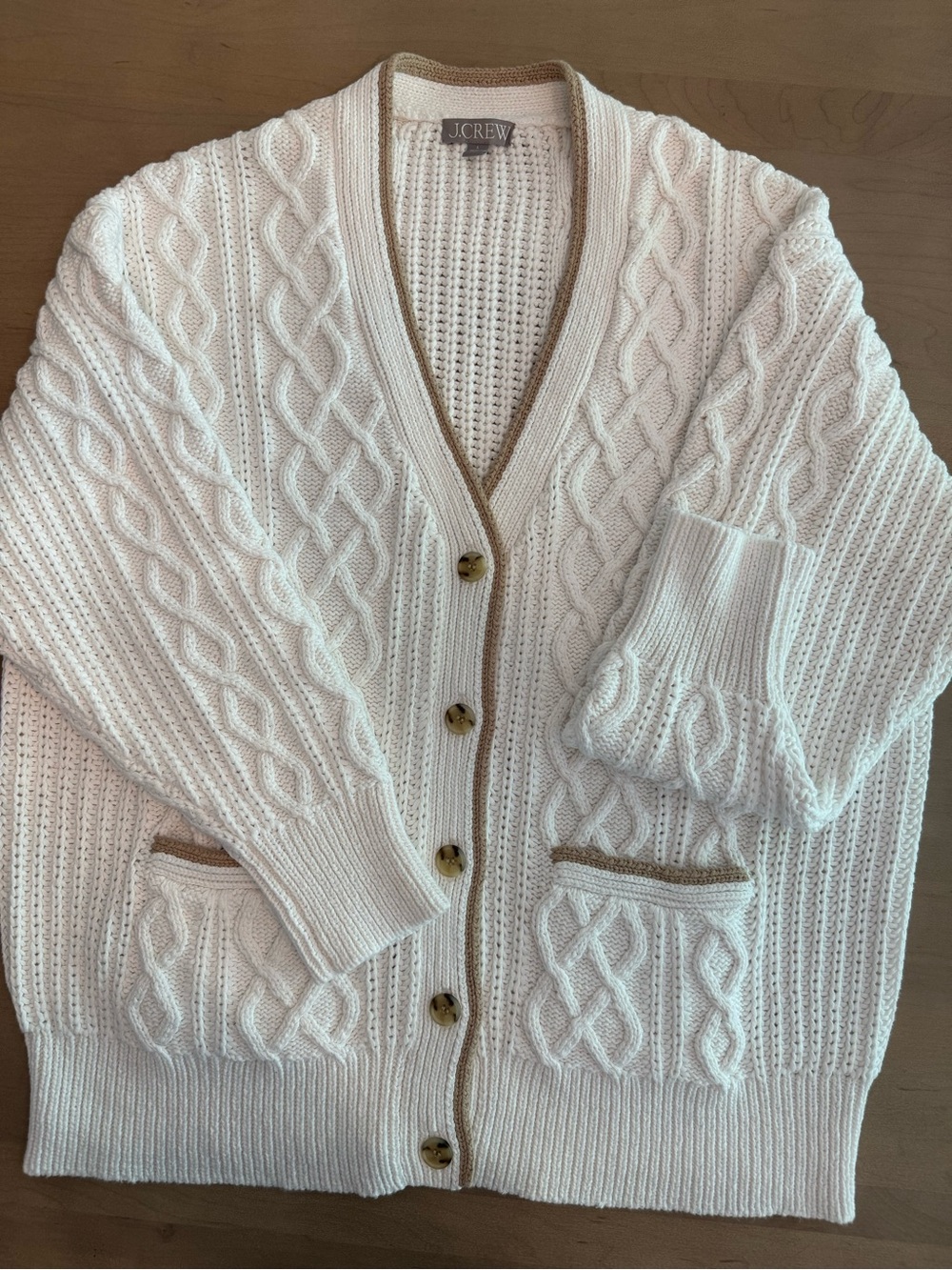 J. Crew Cream Contrast Trim Cable-Knit Cardigan NWOT
